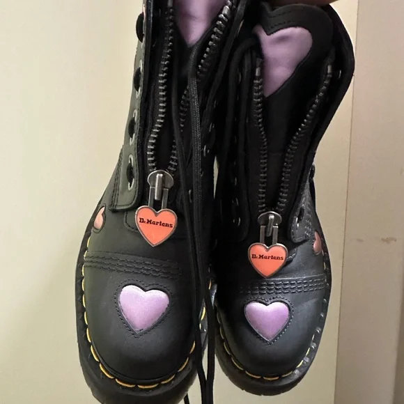 Dr. Martens Black Boots with Pink Heart Accents - Picture 2 of 5